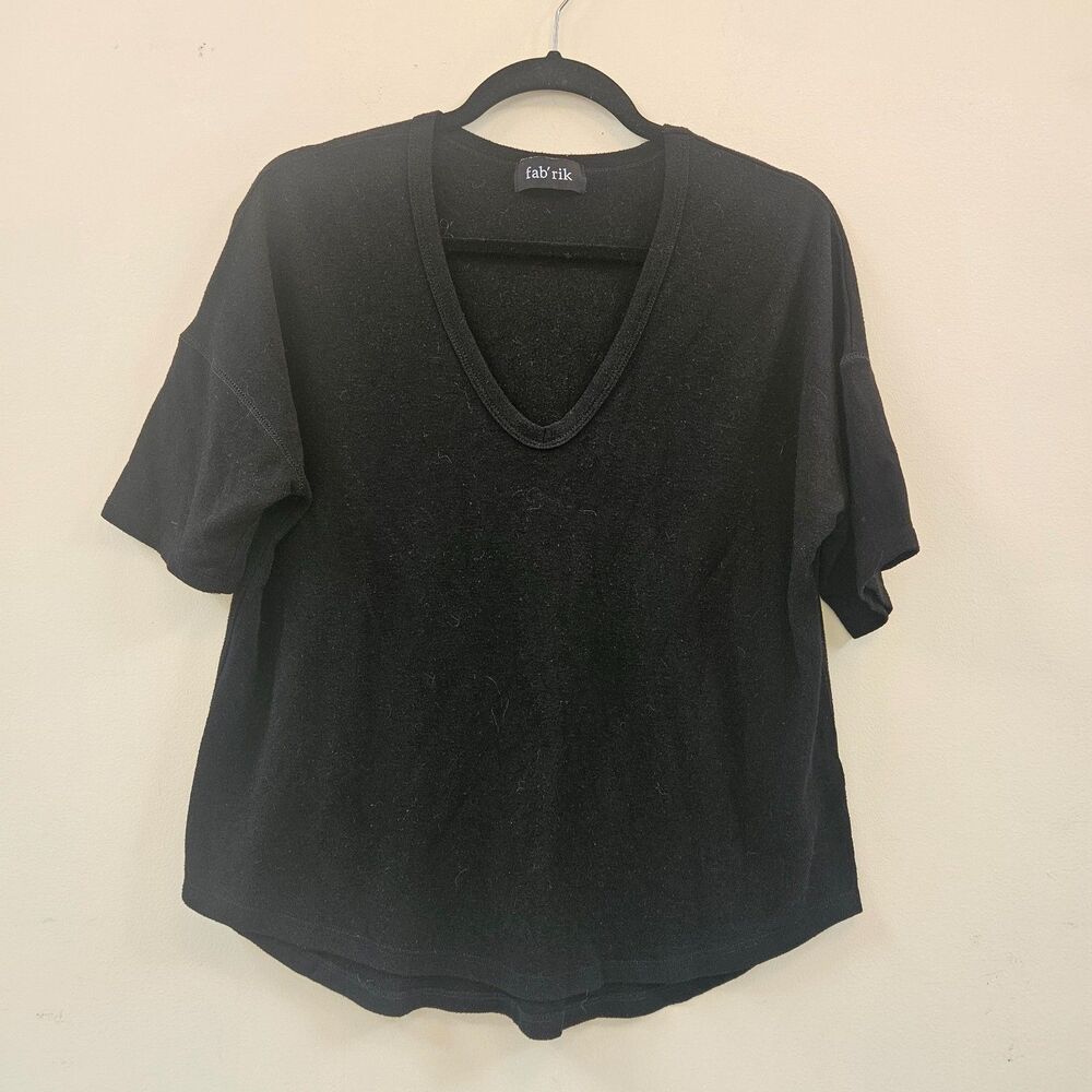 fab'rik Women's Top V-neck Black Short Sleeves